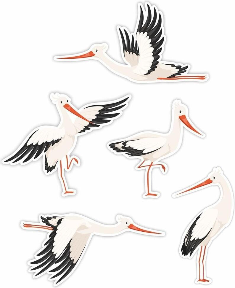Set van 5 dubbelzijdige vensterdecoraties met Reigers 01 voor kinderen