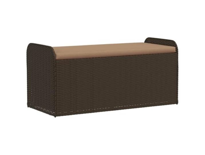 NKOPPFG Sitzbank mit Stauraum und Kissen Braun 115x51x52 cm Poly Rattan Wetterbeständig, wasserfester Innenbeutel, Gasfeder-Mechanismus, abnehmbarer Bezug, max. 110 kg pro Sitzplatz