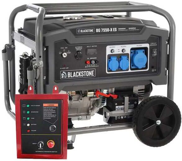 Blackstone BG 7550-X ES - Benzin-Stromerzeuger mit Rädern und AVR-Regelung 5.4 kW - Dauerleistung 5 kW - 230V + ATS