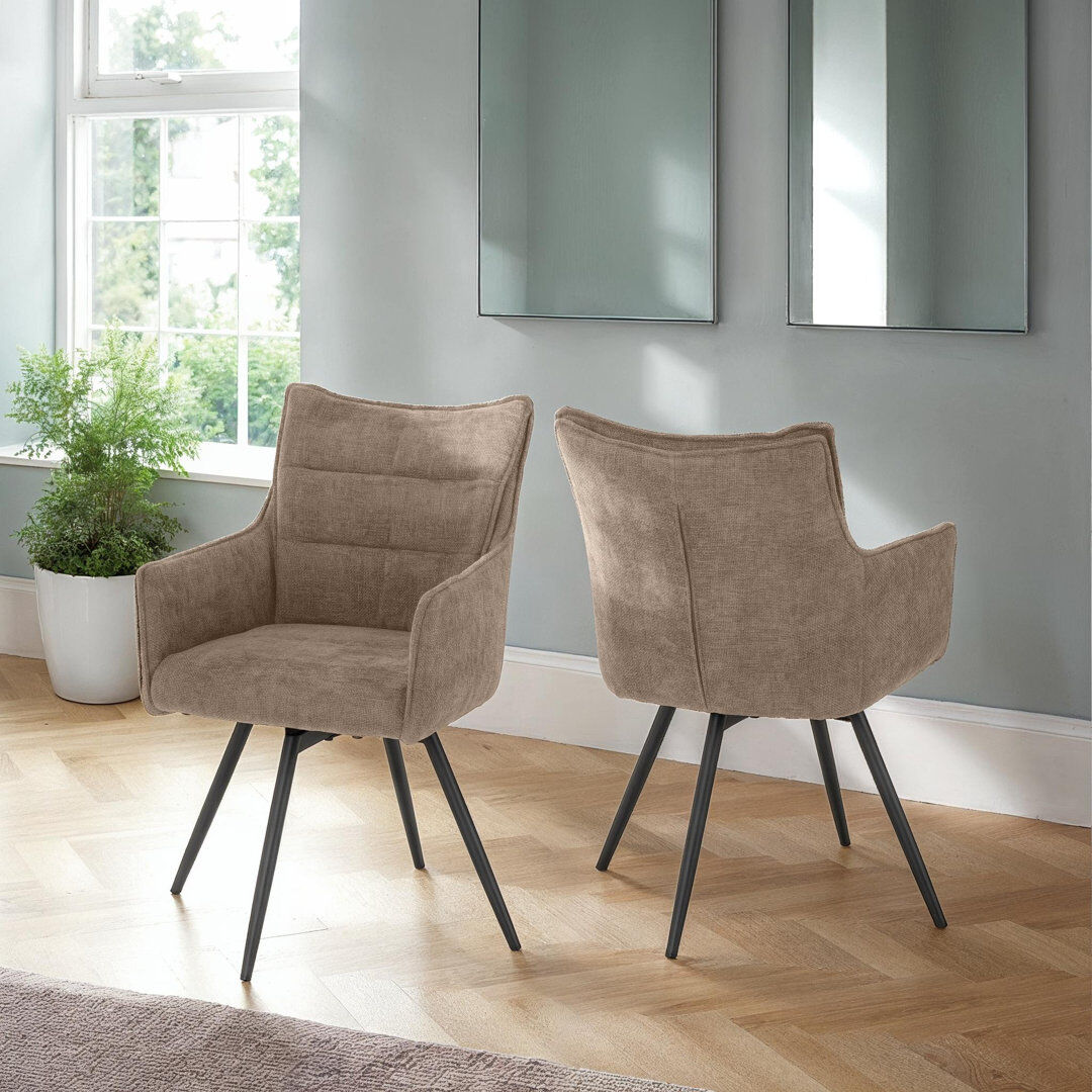 George Oliver Wahpeton Carver Swivel Dining Chair (Set Of 2) Fawn 87.5cm H X 52cm W X 62cm D