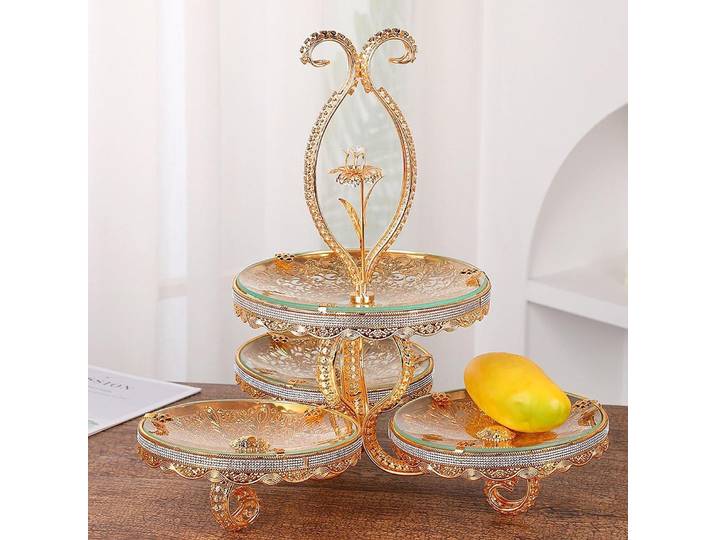Plateau à fruits en verre à Double couche, luxueux plateau à fruits multifonctionnel à plusieurs niveaux pour gâteaux
