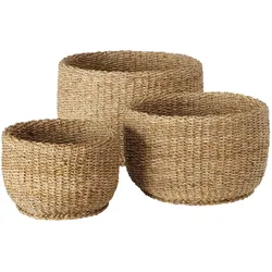 Boltze 3er Set Korb Sophy aus Seegras, Ø30-45 x H20-30 cm
