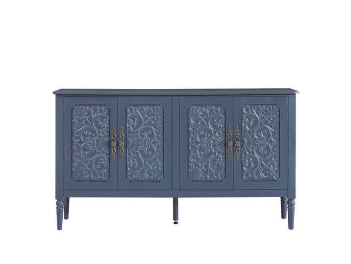 ComfortXL Sideboard De-38847 160/40/89 cm antike Relief-Schnitzereien Marineblau, Blau, 160x89x40 cm, Kleinmöbel, Kommoden, Sideboards