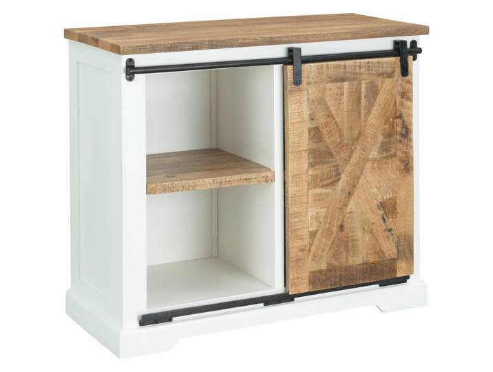 Mid.you Sideboard Country Slider, Natur, Schwarz, Weiß, Holz, Mangoholz,Mangoholz,Mangoholz, massiv,massiv,massiv, Sperrholz, 2 Fächer, 100x85x45 cm, handgemacht, Holzmöbel, Kleinmöbel Holz, Holzkommoden, Sideboards Holz
