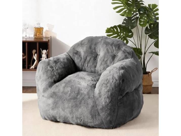 GarveeMore Riesiger Bohnensack-Sessel Für Erwachsene Mit Armlehnen, Weichem Kunst-Kaninchenfell, Hochdichter Schaumstoff – Für Wohnzimmer, Schlafzimmer & WG