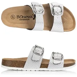 BONOVA Damen-Pantolette Metallic-Optik 2 verstel. Riemen Super-Soft-Fußbett