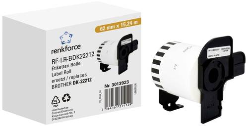 Renkforce Etiketten Rolle Kompatibel ersetzt Brother DK-22212 62mm x 15.24m Papier Weiß 15.24m Permanent haftend Endlos-Etiketten