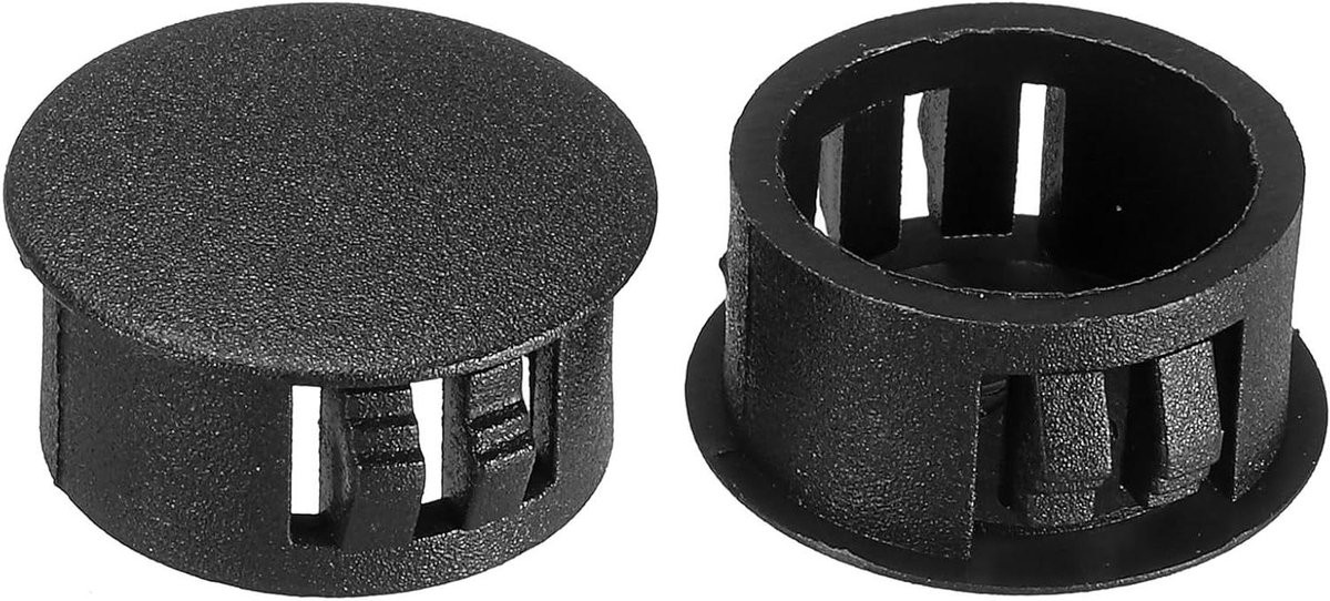 Zwarte kunststof gatpluggen afdekkapjes met sluitringen voor het afwerken van meubels, verzonken type, 18 mm doorsnede