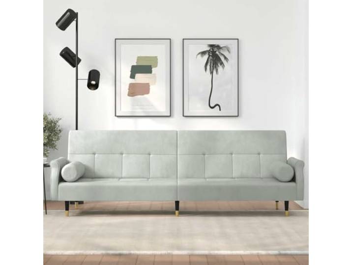 HEFZGDB Schlafsofa mit Kissen Hellgrau Samt, verstellbare Rückenlehne für Nickerchen oder Doppelbett, robuster Sperrholzrahmen und Metallfüße für Stabilität, bequemes Sitzerlebnis