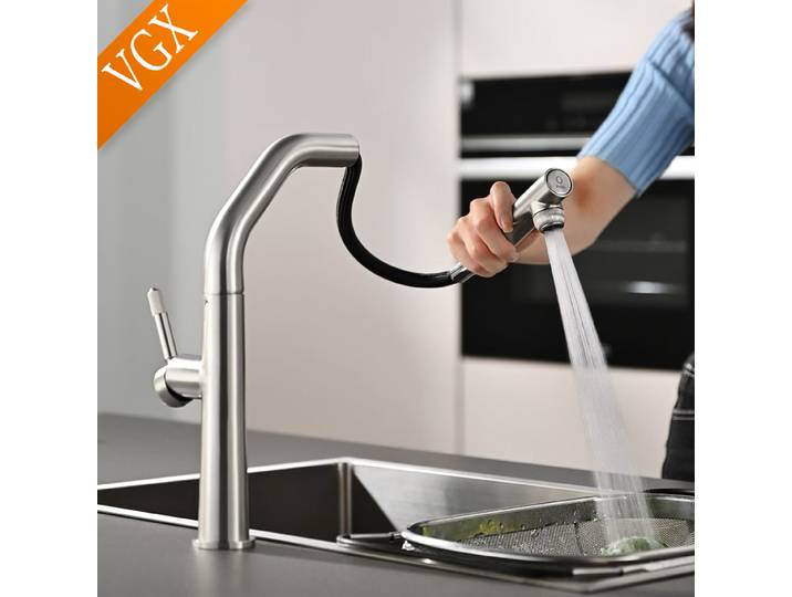 VGX robinet de cuisine double bec, robinet d'eau potable Pure extractible, mélangeur d'évier de cuisine en acier inoxydable, grue de robinet gastronomique de cuisine