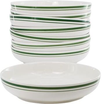 Gibson Home 8 Piece Everyday Use 9 Inch Round Ceramic Dinner Bowl Set with Green Band