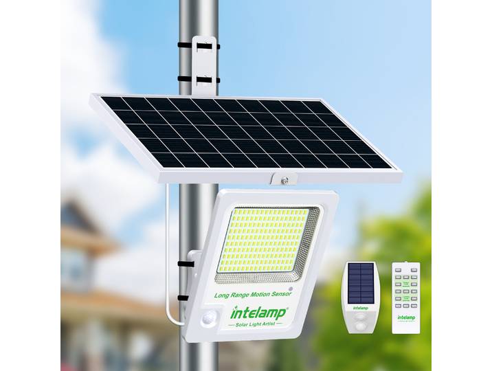 Projecteurs solaires Intelamp 12000mAh 3000LM pour extérieur,IP65,grand panneau solaire,détecteurs de mouvement, lampes de sécurité solaires pour jardin et cour projecteur solaire extérieur lampadaire