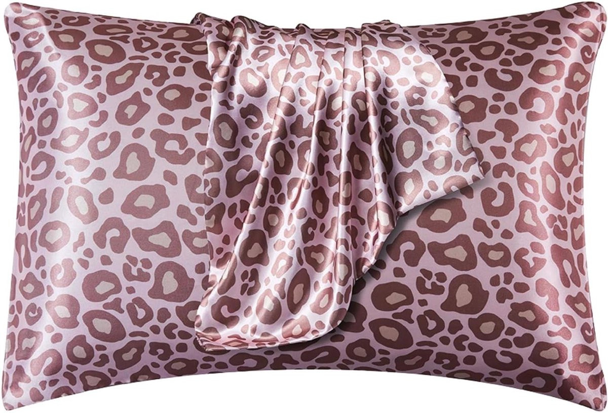 Peuter kussensloop van zijdesatijn in roze luipaardpatroon, 33 x 46 cm