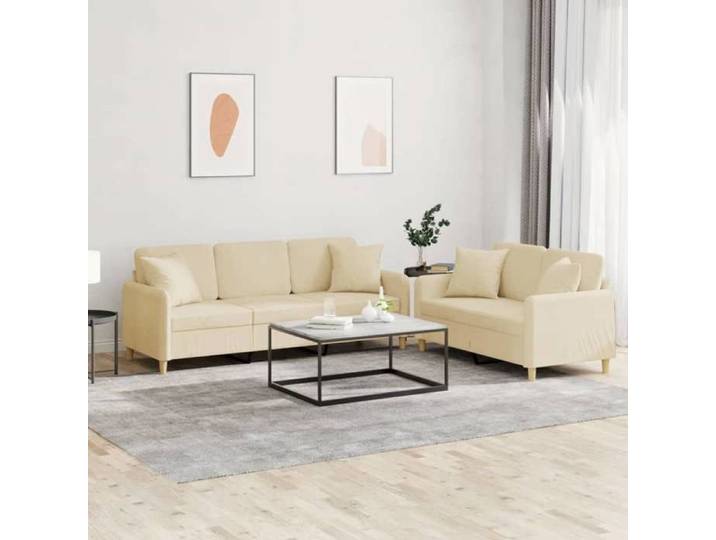 Ensemble de canapés 2 pcs avec coussins crème tissu 3202136