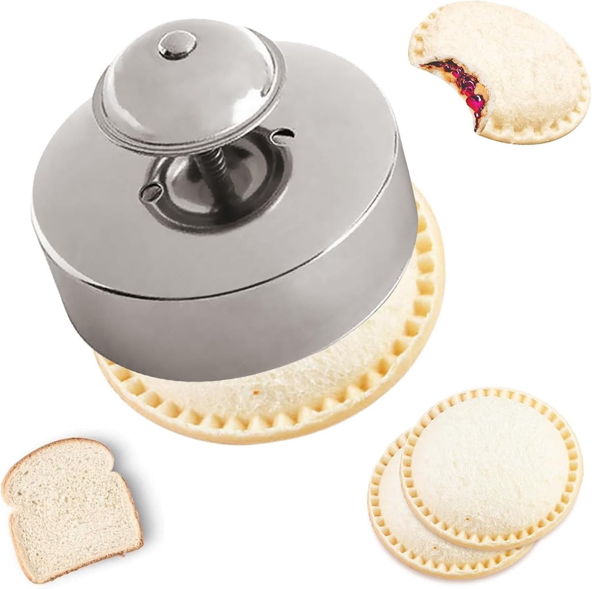 Ronde broodtrommel en sandwichmaker van roestvrij staal in het zilver