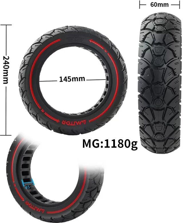 INF Off-Road Vollgummireifen 10x2.5-44 Schlitz für Ninebot G30 Series Scooter