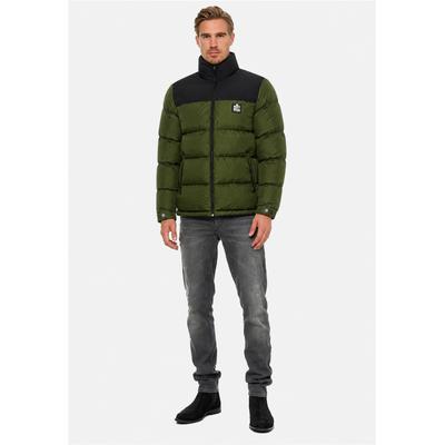 Steppjacke RUSTY NEAL "Colorblock", Herren, Gr. M, grün (khaki), 100% Polyester, normal, hoch geschlossener Ausschnitt, Jacken Steppjacke, im kuscheligen Design
