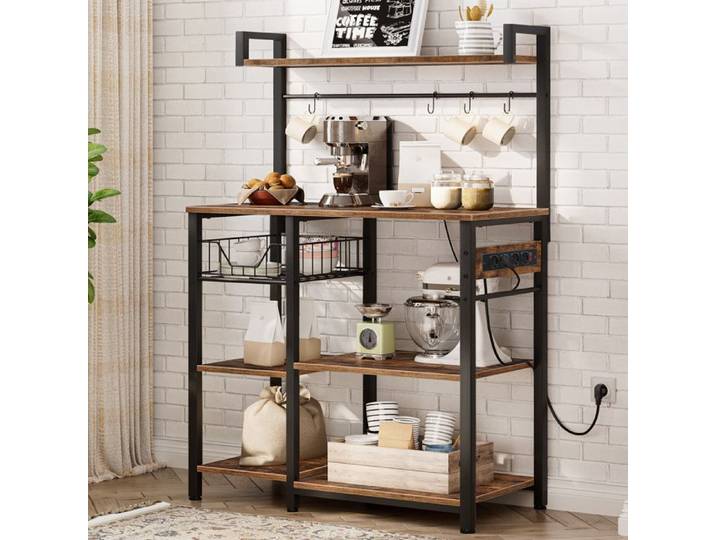 Étagère de Cuisine-HOOBRO-Desserte de cuisine avec Multiprise-Meuble Cuisine pour ustensiles-90 x 40 x 132 cm-Marron