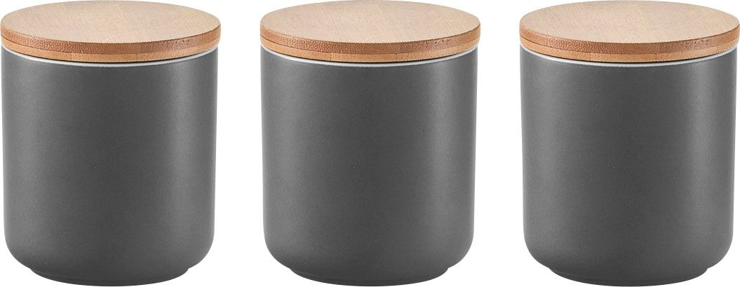 Gewürzbehälter ZELLER PRESENT, grau (anthrazit), H:8,5cm Ø:8,7cm, Bambus, Keramik, Lebensmittelaufbewahrungsbehälter, Gewürzbehälter, trendiges Design anthrazit B/H/L: 8,5cm