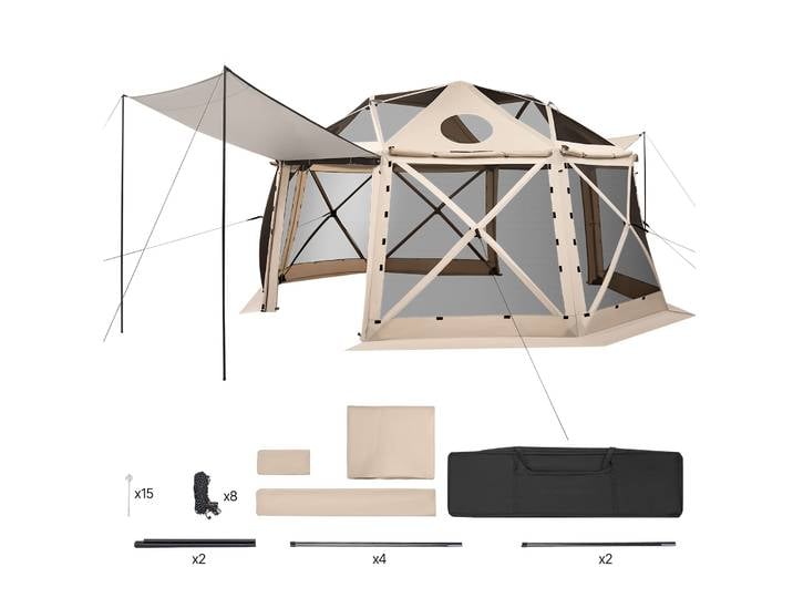 SucceBuy Tente de camping pop-up avec moustiquaire, auvent et toit amovible, sac de transport inclus, installation rapide, résistante aux morsures, abri solaire