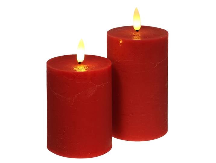 LED-Kerze I.GE.A. LED Echtwachskerze 2er Set , rot, B:8cm H:12,5cm Ø:8cm, Wachs, Kerzen, LED-Kerze, Mit Timer Flackernd Stumpenkerze Adventskerzen Adventskranz