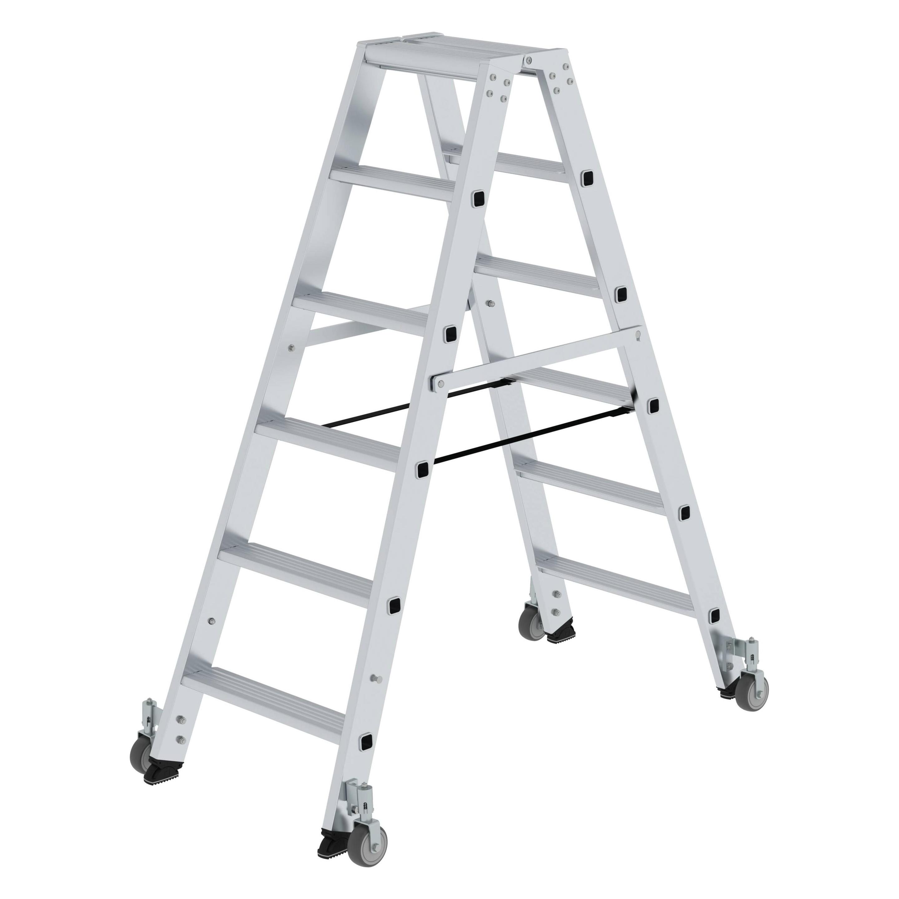 Munk Stufen-Stehleiter beidseitig begehbar mit Rollen 2x6 Stufen (Stehleiter, 290 cm) (041212)