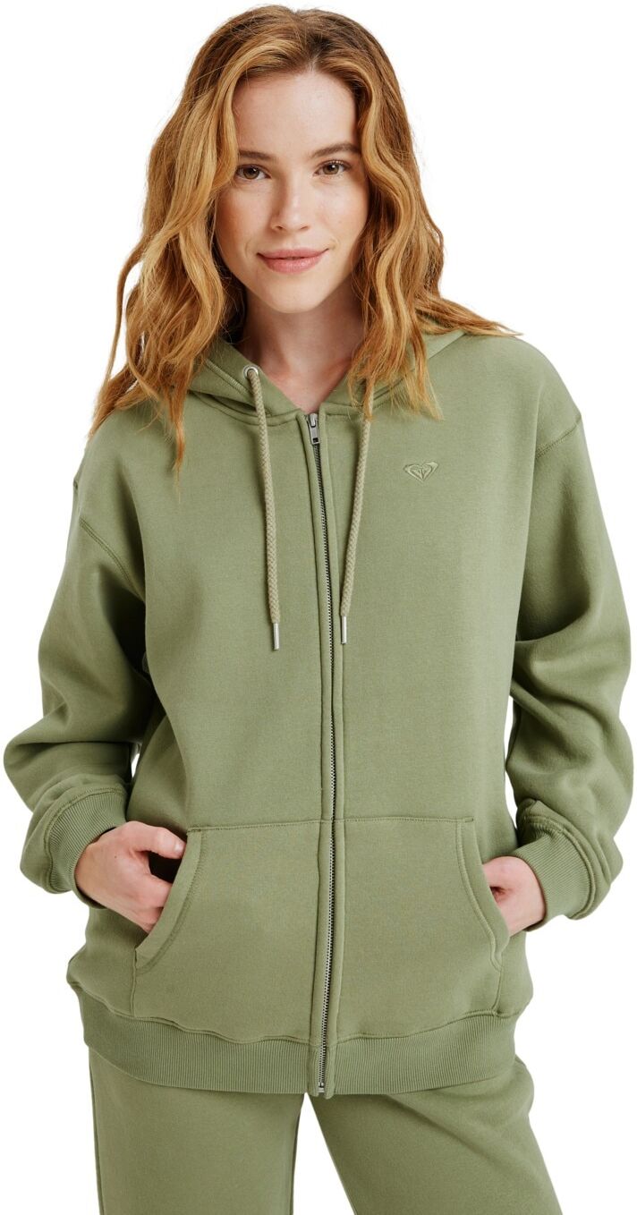 Hoodie ROXY "Surf Stoked Zipped Brushed", Damen, Gr. XXL, grün (olivgrün), Obermaterial: 60% Baumwolle, 40% Polyester., Sweatshirts Hoodie olivgrün XXL