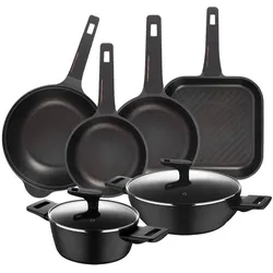 BERGNER Copper - Set: Kasserollen Ø20/28cm geschmiedet Aluminium, Pfannen Ø20/24cm, Grillpfanne 28×28cm & Wok Ø30cm, gegossen Aluminium