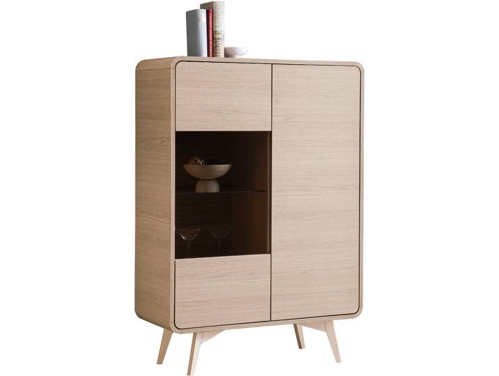 Vitrine HOME AFFAIRE Torsby, moderne Glasvitrine, Stauraumelement, Schrank , eiche natur, B:90cm H:130cm T:39cm, FSC-zertifizierter Holzwerkstoff, Schränke, Vitrine, abgerundete Ecken, ausreichend Stauraum, vielseitig einsetzbar