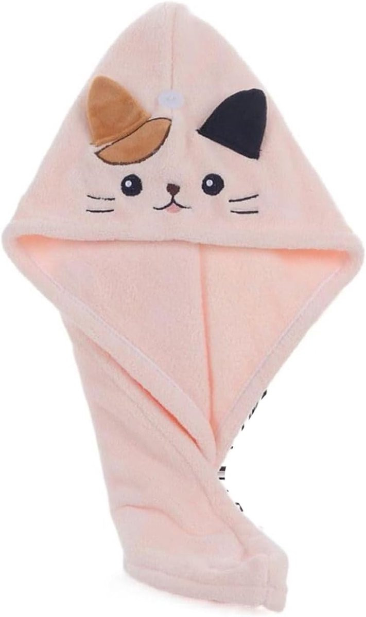 ShopVlot Microvezel Haarhanddoek Turban met Kattenontwerp, Roze