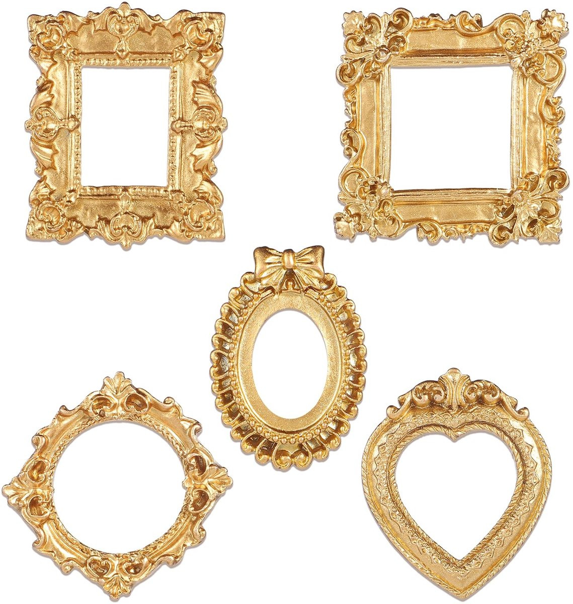 Dailygoods Vintage Mini Fotolijsten Set van 5 - Goud en Antiek Design