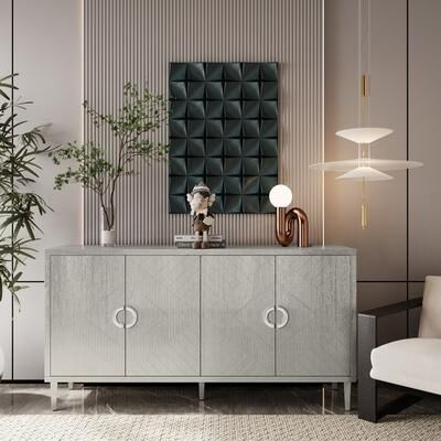 Telepassa Stylish and Functional 4-Door Storage Cabinet with Pine Legs and MDF