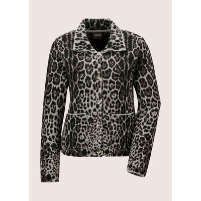 Strickjacke MADELEINE "Strickjacke Trendige Strickjacke mit Leo-Jacquard", Damen, Gr. 36/38, schwarz-weiß (schwarz, multicolor), Strickjacken Strickjacke