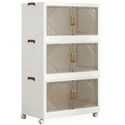 COSTWAY Aufbewahrungsboxen mit Deckel, Stapelbare Aufbewahrungsbehälter mit Rädern & Türen, Falbarer Aufbewahrungsorganizer für Schlafzimmer