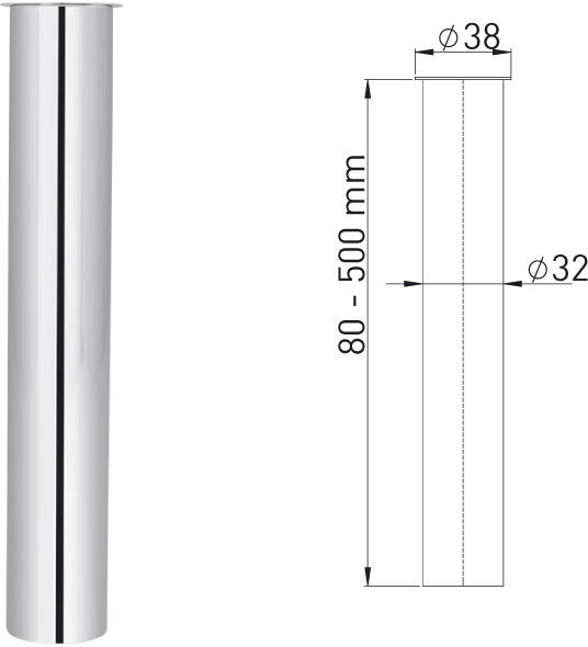 Tube plongeur ASW tube évasé pour siphon tubulaire 100269 32 x 200 mm, laiton chromé
