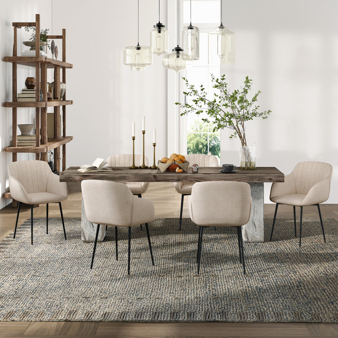 Corrigan Studio Ohio Modern Upholstered Dining Chairs with Metal Legs Beige Linen 82cm H X 57cm W X 57.5cm D