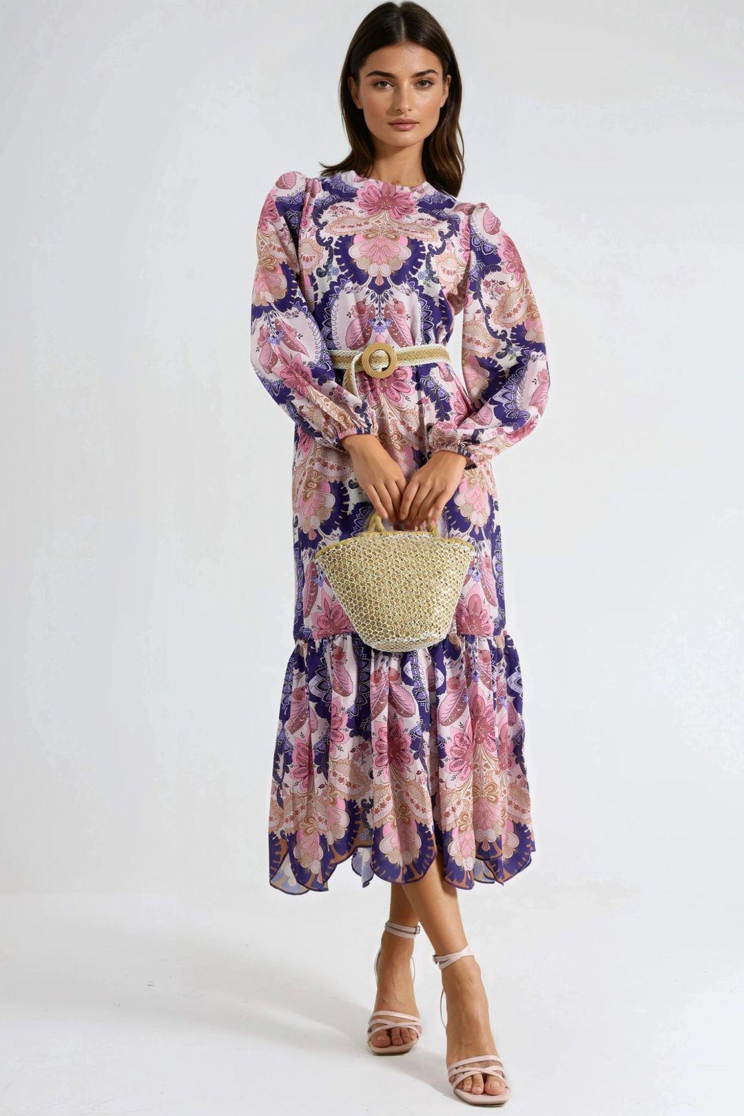 Gepolstertes Midikleid mit Paisleymuster