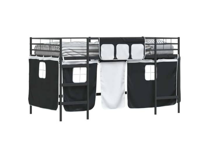 Lit mezzanine pour enfants - - Rideaux - Métal - 90x190 cm - Noir - Respirant - Assemblage non requis