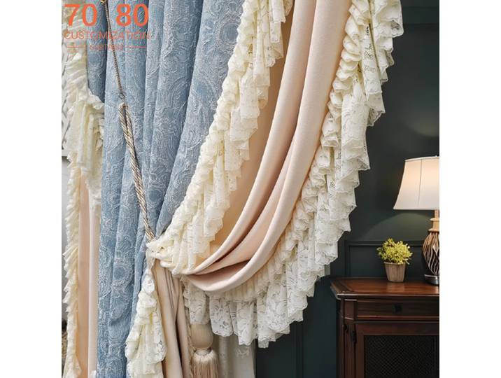 Rideaux occultants en velours jacquard rétro français avec dentelle, pour salon, chambre à coucher, salle à manger, balcon, personnalisation