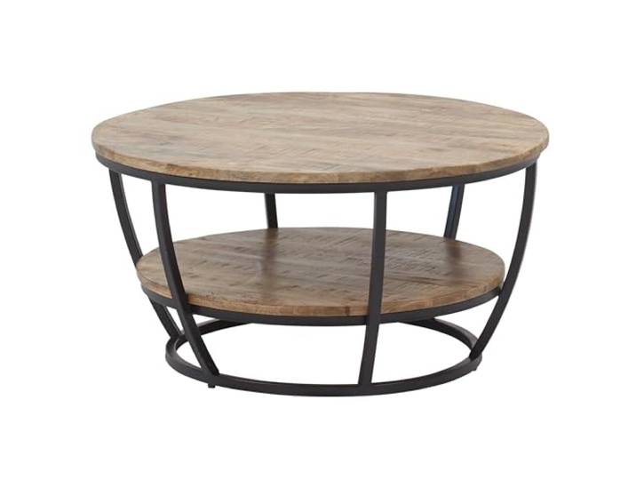 JAMBI Couchtisch Massivholz Mango rund - Hochwertiger Sofatisch mit schwarzem Metallgestell - 86,5 x 44 x 86,5 cm (B/H/T)