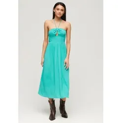 Superdry für Damen. W8011660A Midikleid mit blauem Cut-Out-Muster (M), Lässig, Viskose, Ärmellos / Hosenträger