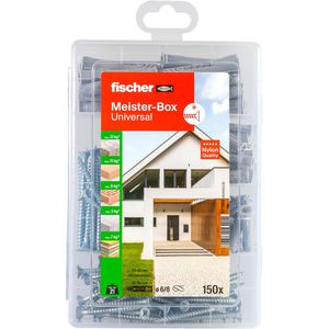 Fischer Schrauben-Dübel-Set 577863, Meister-Box Universal, Universaldübel & Schrauben in 2 Größen, 150-teilig, 50 Stück