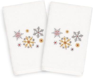 Authentic Hotel and Spa Turkish Cotton Snowflakes White Set of 2 Hand Towels