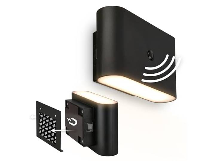 BRILONER Sticklights - LED Wandleuchte ohne Stromanschluss und ohne Bohren mit Bewegungsmelder, Akku, magnetisch abnehmbar, Wandlampe zum Kleben, Leselampe, Flurlampe, 16x9,5x6,5 cm, Schwarz