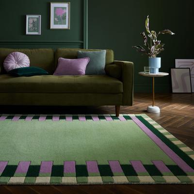 Wollteppich FLAIR RUGS "Kai Wool Border", grün, B:160cm H:10mm L:230cm, Wolle, Teppiche, Kai Wool Border Läufer Teppich
