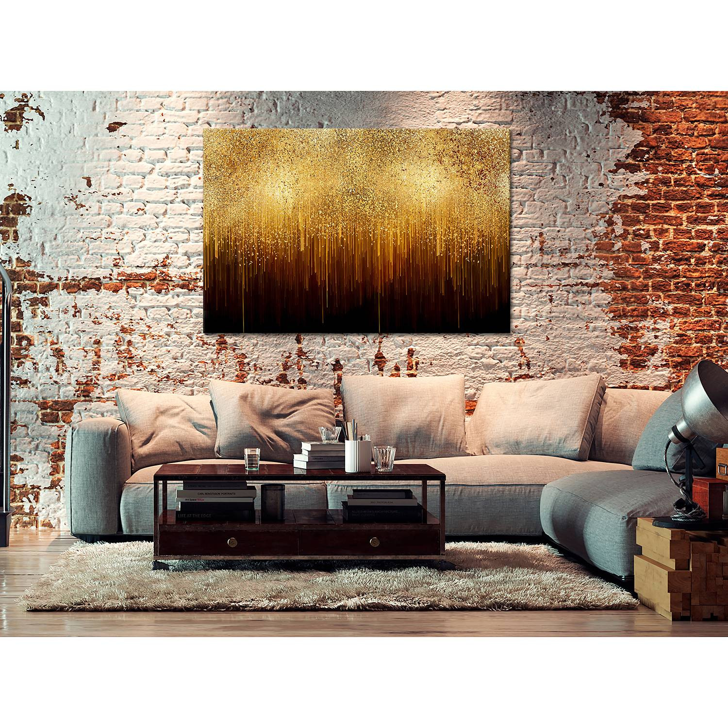 home24 Golden Expansion abstracte canvas wanddecoratie goud B: 120 cm, H: 80 cm