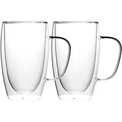 B&S Thermogläser mit Henkel doppelwandig (2 x 450ml) Tassen aus Borosilikatglas