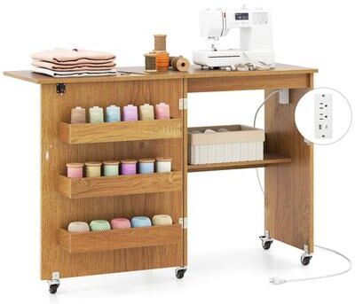 Sewing Machine Table with Charging Station and Lockable Casters