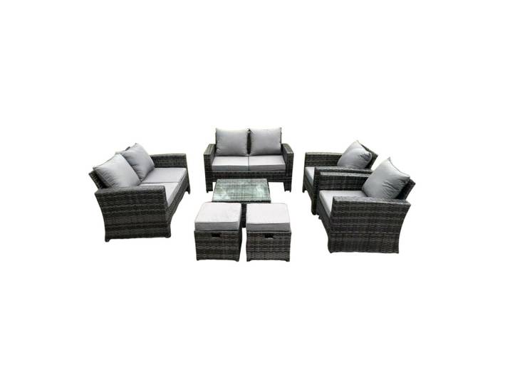 Fimous Gartenmöbel Set Polyrattan Dunkelgrau 8-Sitzer, Metall, quadratisch, Gartenmöbel, Gartengarnituren, Gartenmöbel-Sets