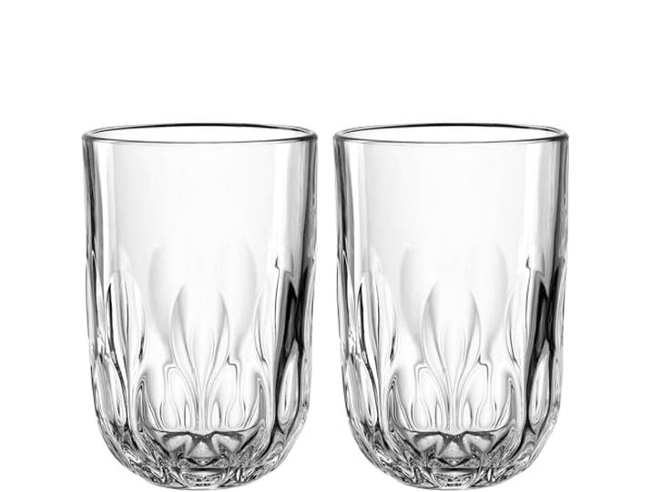 LEONARDO HOME GOCCE Latte Macchiato Glas 2 Stück 390 ml Matchaglas Spülmaschinengeeignet Tropfenstruktur Eiskaffee Transparent Klares Design Kaffeebecher 055189
